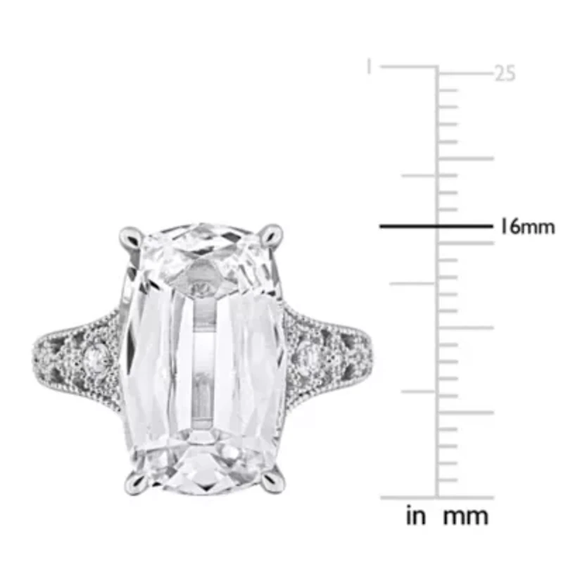 Lab Created White Sapphire Cushion Ring Sterling Silver