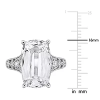 Lab Created White Sapphire Cushion Ring Sterling Silver
