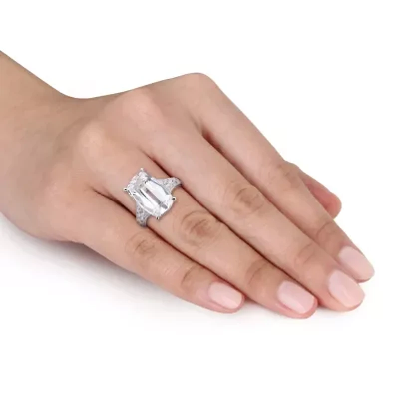 Lab Created White Sapphire Cushion Ring Sterling Silver