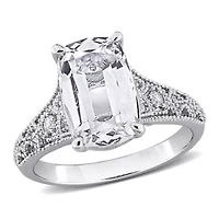 Lab Created White Sapphire Old Mine Ring Sterling Silver