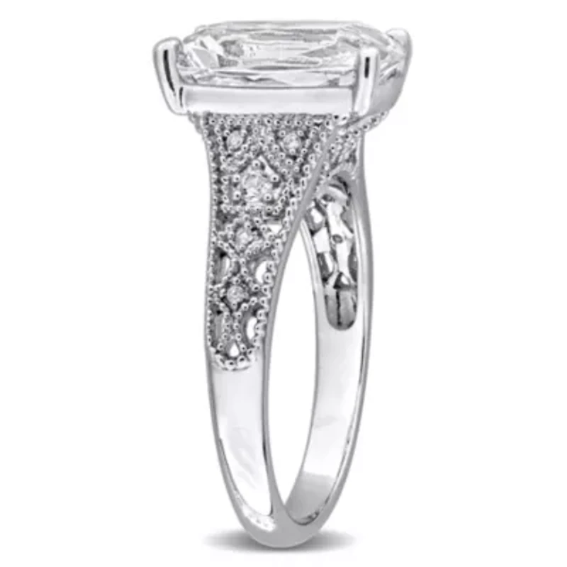 Lab Created White Sapphire Old Mine Ring Sterling Silver