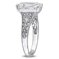 Lab Created White Sapphire Old Mine Ring Sterling Silver