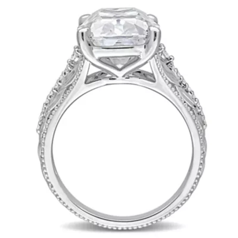 Lab Created White Sapphire Old Mine Ring Sterling Silver