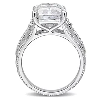 Lab Created White Sapphire Old Mine Ring Sterling Silver