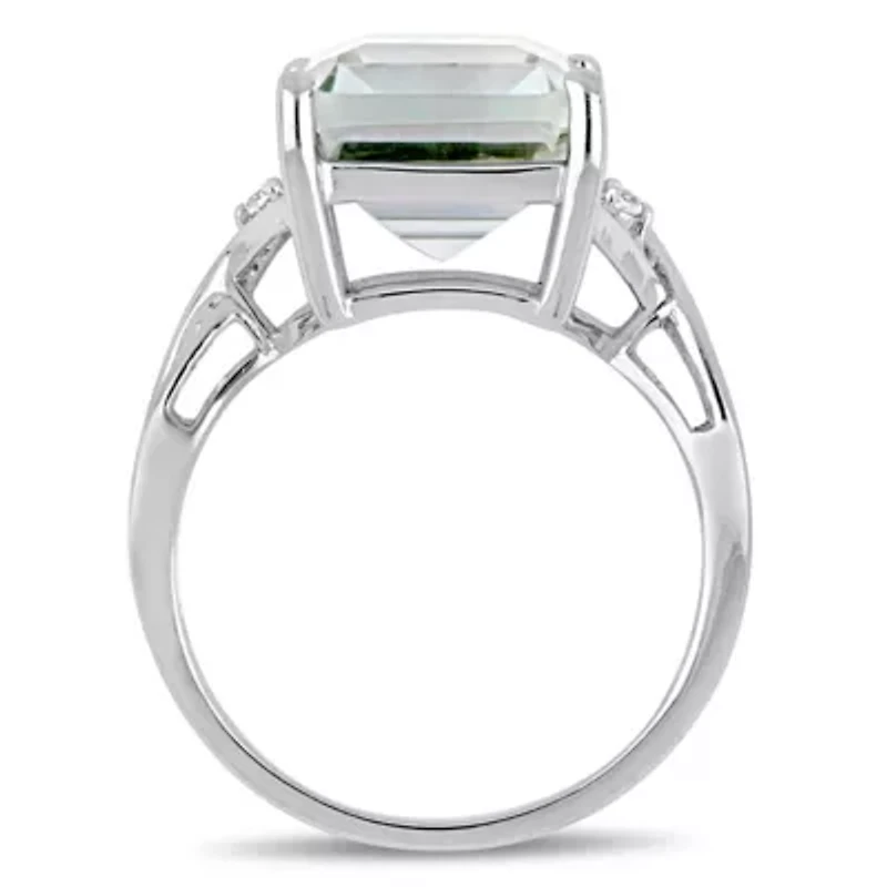 Green Amethyst and White Topaz Ring Sterling Silver