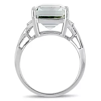 Green Amethyst and White Topaz Ring Sterling Silver