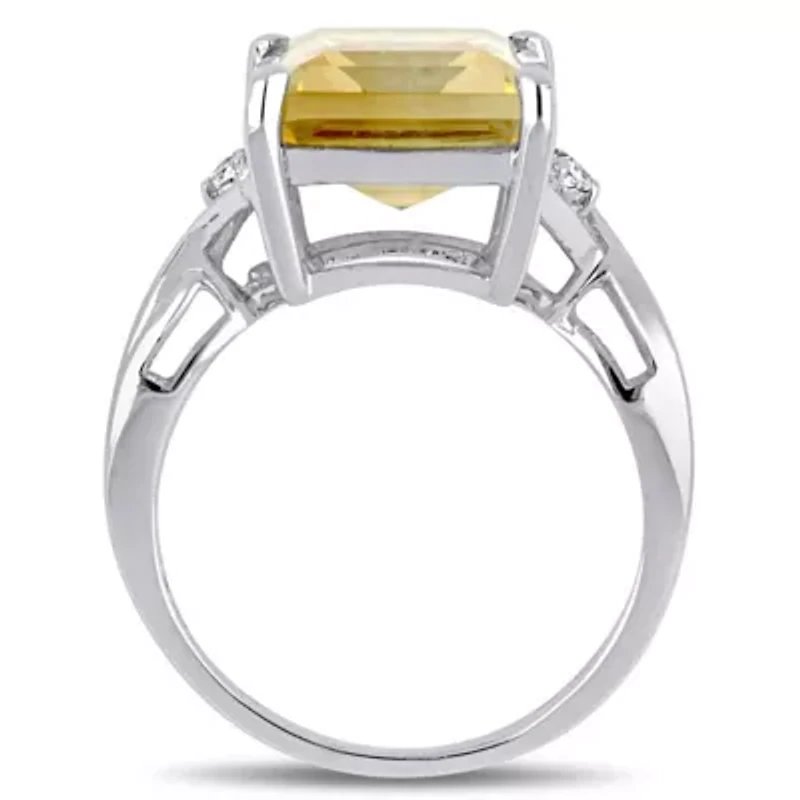 Green Amethyst and White Topaz Ring Sterling Silver