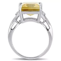 Green Amethyst and White Topaz Ring Sterling Silver