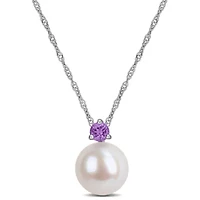 7-7.5 mm Freshwater Cultured Pearl & Gemstone Pendant with Chain 14k White Gold