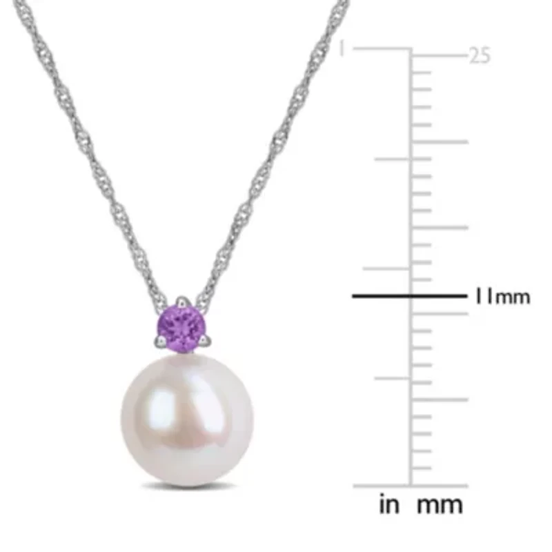 7-7.5 mm Freshwater Cultured Pearl & Gemstone Pendant with Chain 14k White Gold