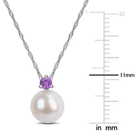 7-7.5 mm Freshwater Cultured Pearl & Gemstone Pendant with Chain 14k White Gold
