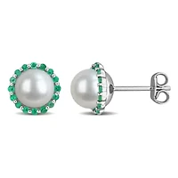 7-7.5 mm Freshwater Cultured Pearl & Gemstone Earrings Sterlling Silver