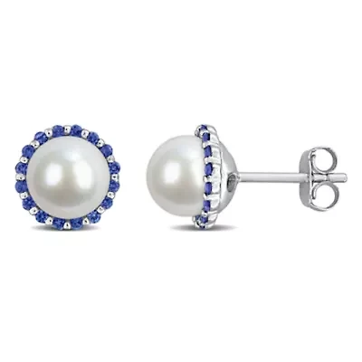 7-7.5 mm Freshwater Cultured Pearl & Gemstone Earrings Sterlling Silver