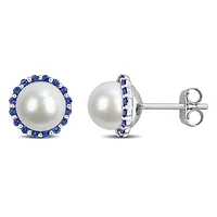 7-7.5 mm Freshwater Cultured Pearl & Gemstone Earrings Sterlling Silver