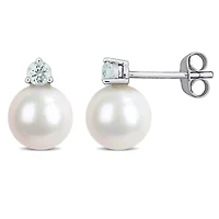 7-7.5 mm Freshwater Cultured Pearl and Gemstone Drop Earrings 14k White Gold