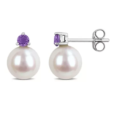 7-7.5 mm Freshwater Cultured Pearl and Gemstone Drop Earrings 14k White Gold