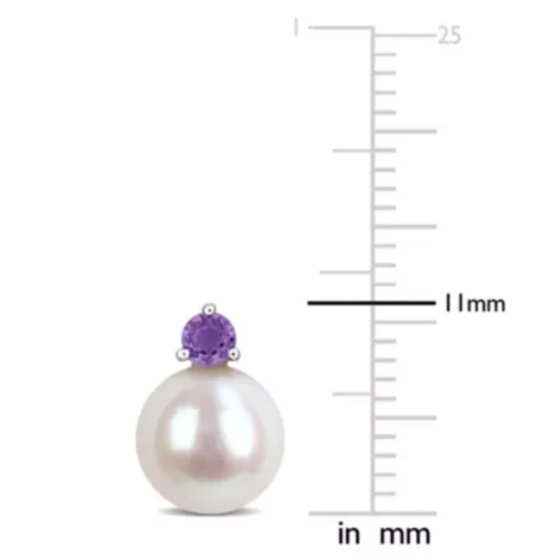 7-7.5 mm Freshwater Cultured Pearl and Gemstone Drop Earrings 14k White Gold