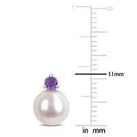 7-7.5 mm Freshwater Cultured Pearl and Gemstone Drop Earrings 14k White Gold