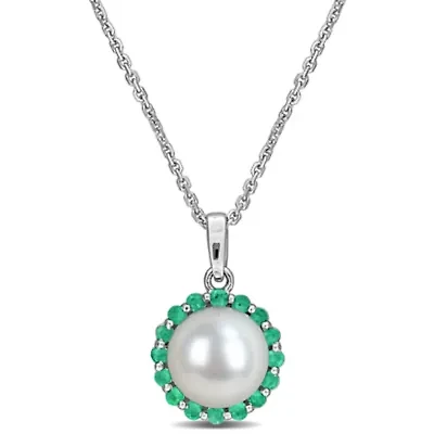 8-8.5 mm Freshwater Cultured Pearl & Gemstone Pendant with Chain Sterling Silver