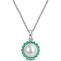 8-8.5 mm Freshwater Cultured Pearl & Gemstone Pendant with Chain Sterling Silver