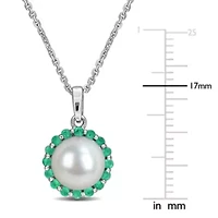 8-8.5 mm Freshwater Cultured Pearl & Gemstone Pendant with Chain Sterling Silver