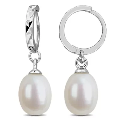 7–8mm Freshwater Cultured Pearl Huggie Drop Earrings