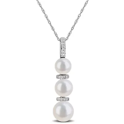 6-8.5 mm Freshwater Cultured Pearl & Diamond Accent Pendant with Chain 14k Gold