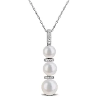 6-8.5 mm Freshwater Cultured Pearl & Diamond Accent Pendant with Chain 14k Gold