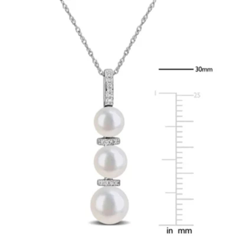 6-8.5 mm Freshwater Cultured Pearl & Diamond Accent Pendant with Chain 14k Gold