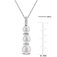 6-8.5 mm Freshwater Cultured Pearl & Diamond Accent Pendant with Chain 14k Gold