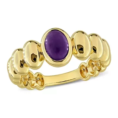 Lab Created Color Gemstone Oval Beaded Ring