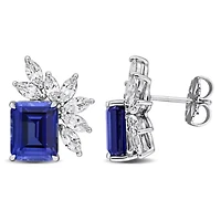 Lab Created Gemstone Cluster Stud Earrings Sterling Silver