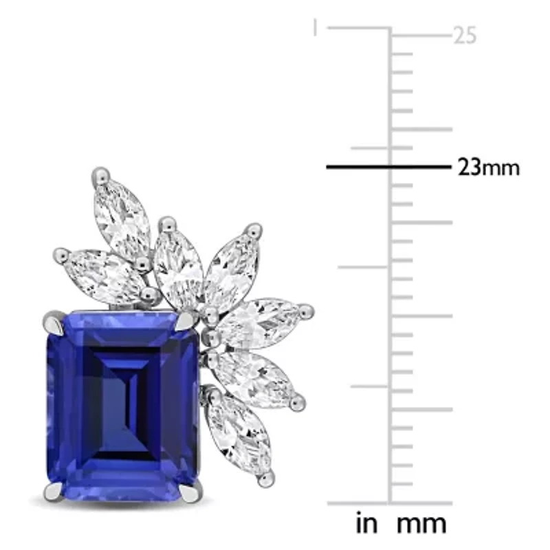 Lab Created Gemstone Cluster Stud Earrings Sterling Silver