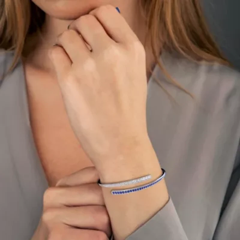 Lab Created Gemstone Wrap Bangle Sterling Silver