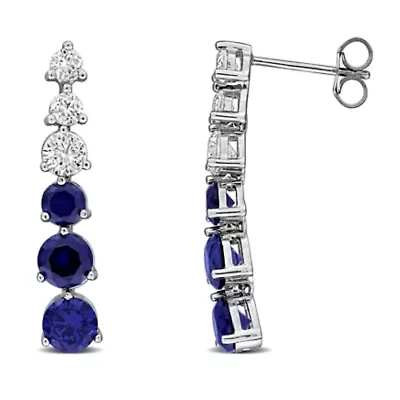 Lab Created Gemtone & White Sapphire Drop Earrings Sterling Silver