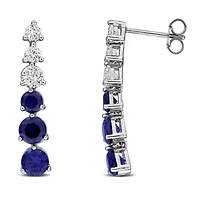 Lab Created Gemtone & White Sapphire Drop Earrings Sterling Silver