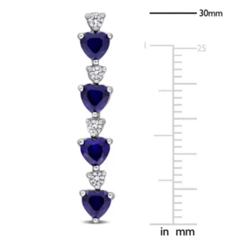 Lab Created Gemstone & White Sapphire Linear Drop Heart Earrings Sterling Silver
