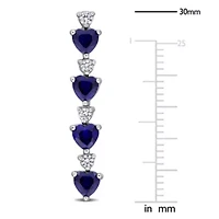 Lab Created Gemstone & White Sapphire Linear Drop Heart Earrings Sterling Silver