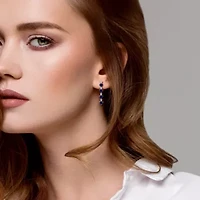 Lab Created Gemstone & White Sapphire Linear Drop Heart Earrings Sterling Silver