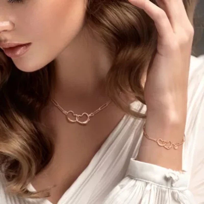 Lock & Key Charm Paperclip Chain Necklace Anklet Set Rose Plated Sterling Silver