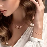 Lock & Key Charm Paperclip Chain Necklace Anklet Set Rose Plated Sterling Silver