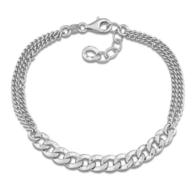 Double Row 2.4MM & 6.3MM Hammered Curb Link Bracelet