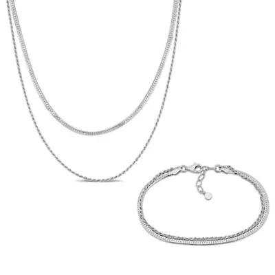 4.5MM Double Strand Herringbone & Rope Chain Necklace Bracelet Set