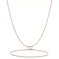 1MM Ball Chain Necklace, Anklet & Bracelet Set Rose Plated Sterling Silver