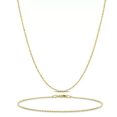 1MM Ball Chain Necklace, Anklet & Bracelet Set Yellow Plated Sterling Silver