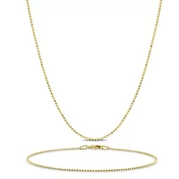 1MM Ball Chain Necklace, Anklet & Bracelet Set Yellow Plated Sterling Silver