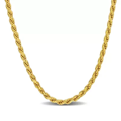 1.7MM Diamond Cut Rope Chain Necklace Yellow Plated Sterling Silver