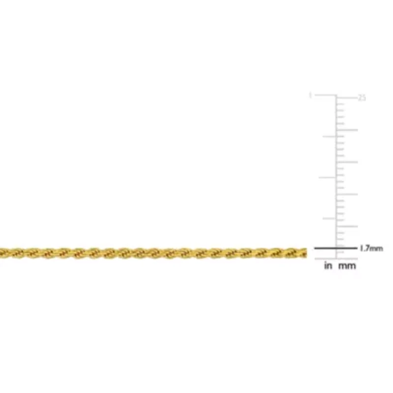 1.7MM Diamond Cut Rope Chain Necklace Yellow Plated Sterling Silver