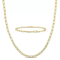 3.5MM Paperclip Chain Necklace & Anklet Set Yellow Plated Sterling Silver