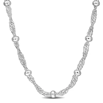 2.7MM Saturno Bead Station Singapore Chain Necklace Sterling Silver